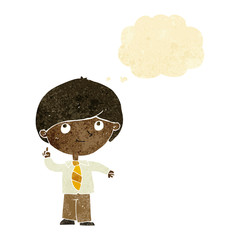 cartoon boy with idea with thought bubble