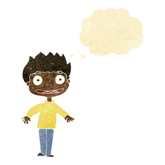cartoon excited boy with thought bubble
