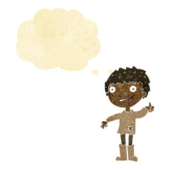 cartoon excited boy with thought bubble