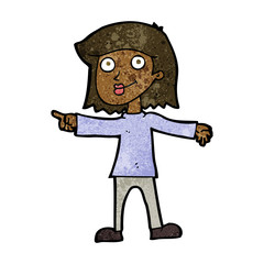 cartoon happy woman pointing