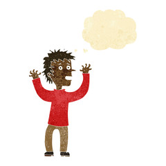 cartoon excited boy with thought bubble