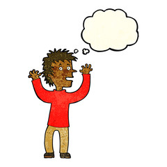 cartoon excited boy with thought bubble