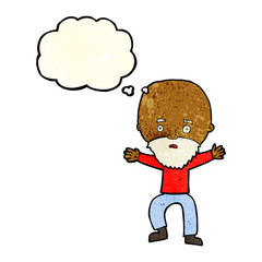 cartoon panicking old man with thought bubble