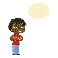 Obraz na płótnie Canvas cartoon annoyed boy with thought bubble