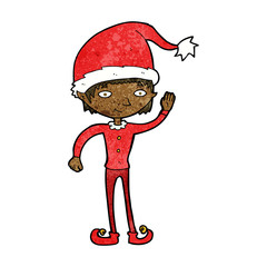 cartoon waving christmas elf