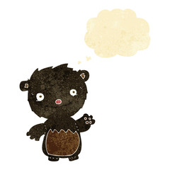 cartoon waving black bear cub with thought bubble
