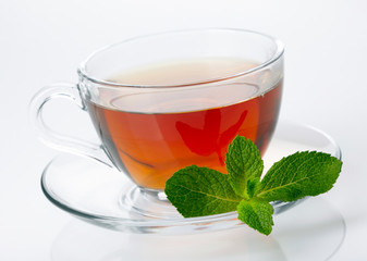 Cup of tea with lemon and mint
