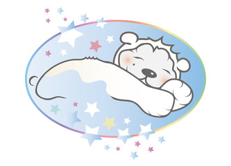 Ein junger schlafender Löwe mit Sternenhimmel