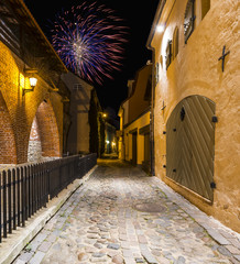 Nocturnal view on medieval street in old European town