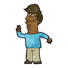 cartoon man giving peace sign