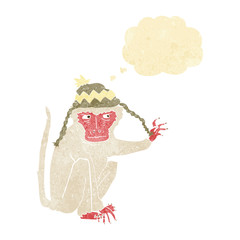 cartoon monkey wearing hat with thought bubble