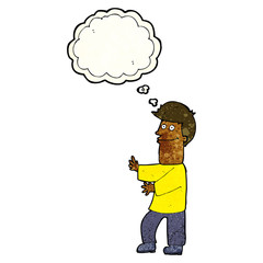 cartoon man gesturing with thought bubble