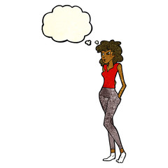 cartoon pretty woman  with thought bubble