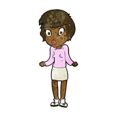 cartoon woman shrugging shoulders