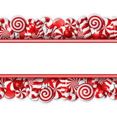 Sweet banner with red and white candies. 