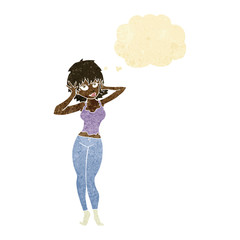 cartoon pretty woman with thought bubble