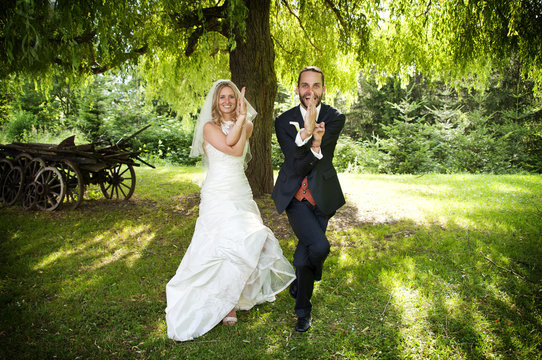 Newlyweds doing yoga for fun