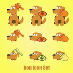 Fototapeta premium Dog icon set on a yellow background, care of dog