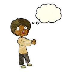 cartoon shocked boy with thought bubble