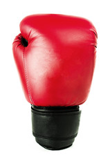 Red mitten for boxing on white background