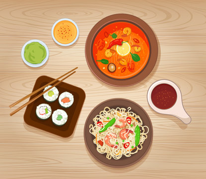Illustration with Different Types of Asian Cuisine