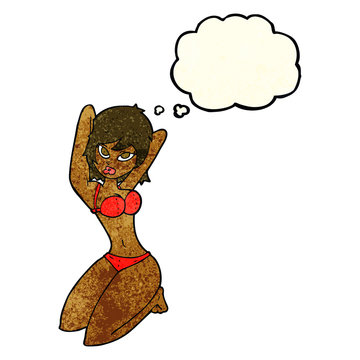 cartoon sexy woman posing with thought bubble