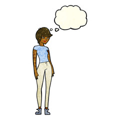 cartoon modern attractive woman with thought bubble