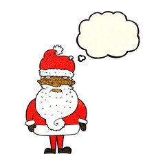 cartoon santa claus with thought bubble