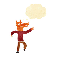 cartoon fox man with thought bubble
