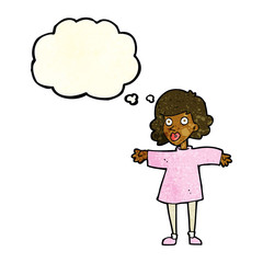 cartoon nervous woman with thought bubble