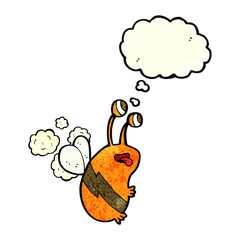 cartoon funny bee with thought bubble