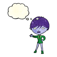 cartoon vampire girl with thought bubble