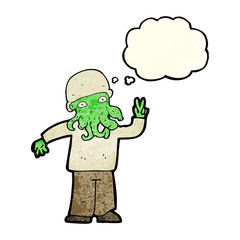 cartoon cool alien with thought bubble