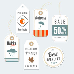 Retro set of autumn, fall vintage sale and quality labels, tags