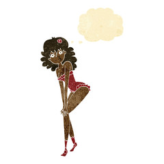 cartoon woman in lingerie with thought bubble
