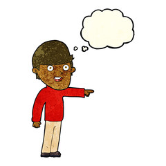 cartoon pointing man with thought bubble