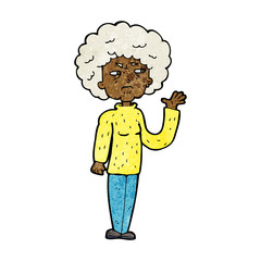 cartoon annoyed old woman waving