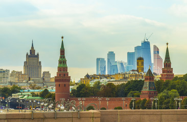 Панорама города Москвы, Кремль, здание Министерства иностранных дел РФ, деловой центр Москва-Сити, Москва