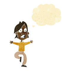 cartoon panicking man with thought bubble