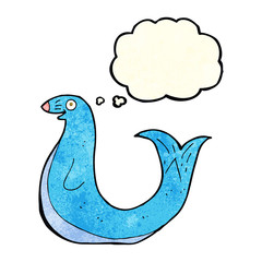 cartoon happy seal with thought bubble