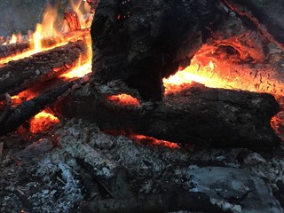 Flame and coals of a dying fire