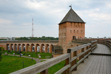 Fototapeta na wymiar Veliky Novgorod, view from the walls of the citadel