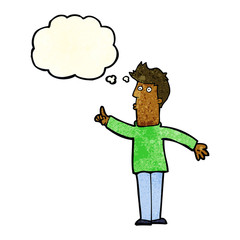cartoon man advising caution with thought bubble