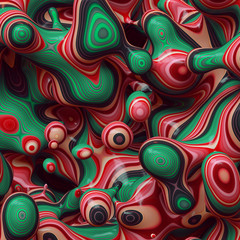 3d abstract wavy bubbles background, colored striped fordite shape - obrazy, fototapety, plakaty