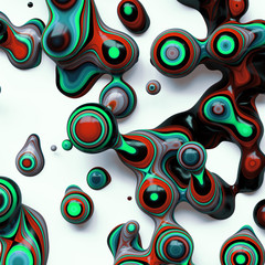 3d abstract wavy bubbles background, colored striped fordite shapes