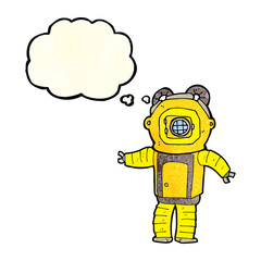 cartoon deep sea diver  with thought bubble