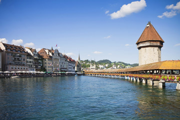 Fototapeta na wymiar Famous wooden bridge in Lucerne - Switzerland