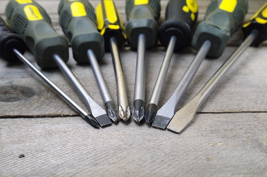 screwdrivers set closeup, shallow depth of field