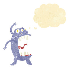 cartoon crazy monster with thought bubble