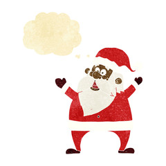 jolly santa cartoon with thought bubble